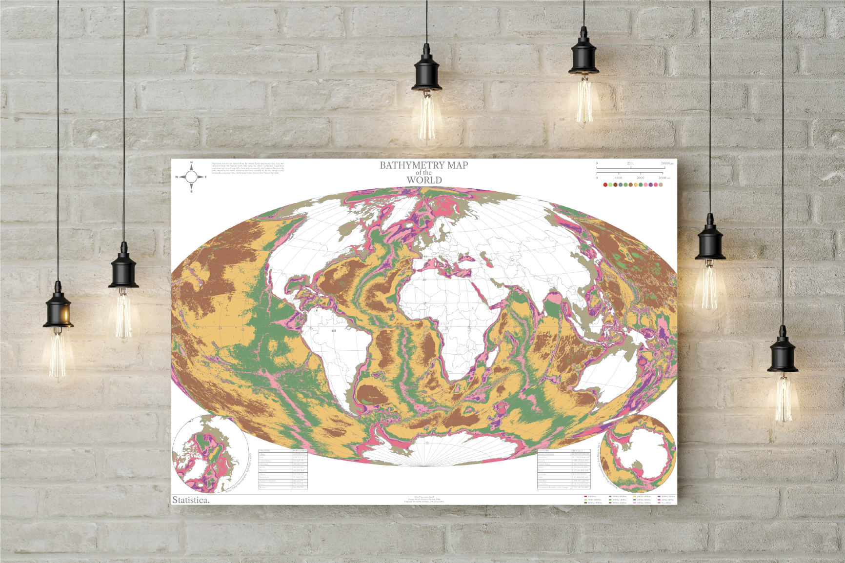 World Bathy Map MKII (Multi Colour) – Statistica Maps & Posters